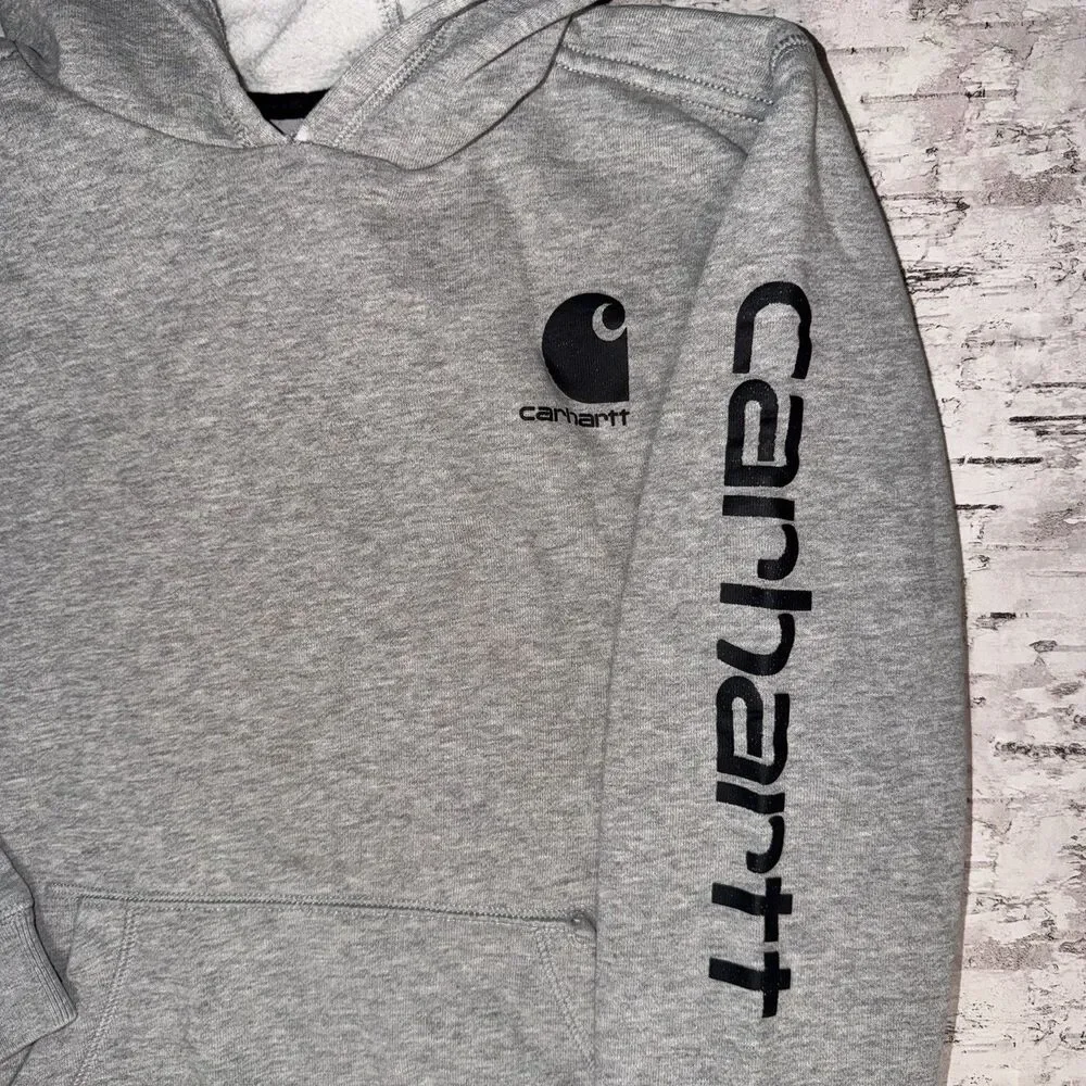 Carhartt Sweatshirt Youth Medium (10-12) Gray Long Sleeve Relaxed Fit Hoodie - Picture 3 of 9